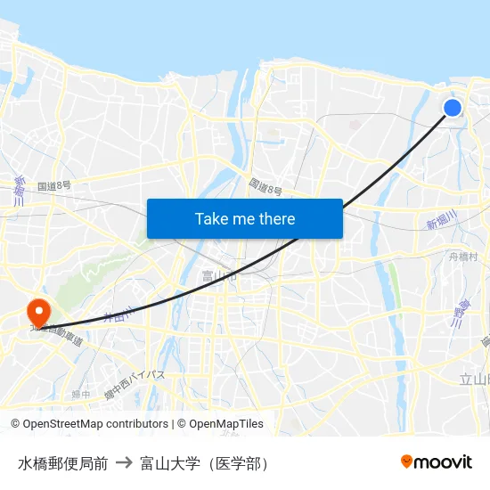 水橋郵便局前 to 富山大学（医学部） map