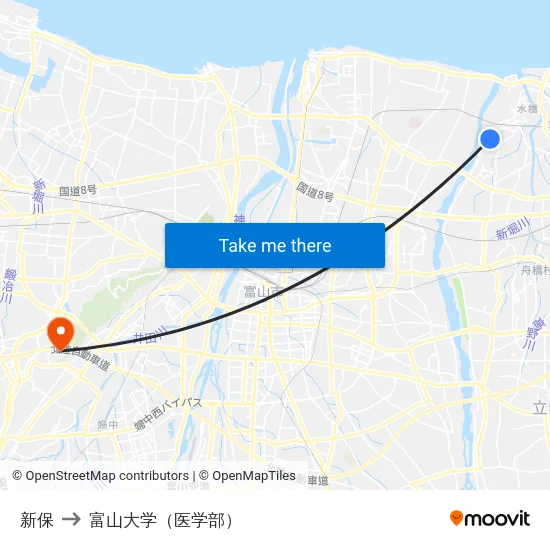 新保 to 富山大学（医学部） map