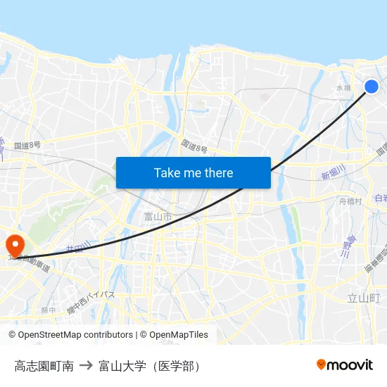 高志園町南 to 富山大学（医学部） map