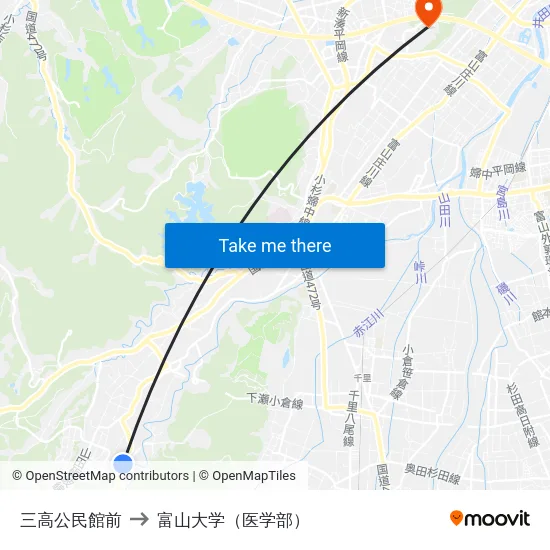 三高公民館前 to 富山大学（医学部） map