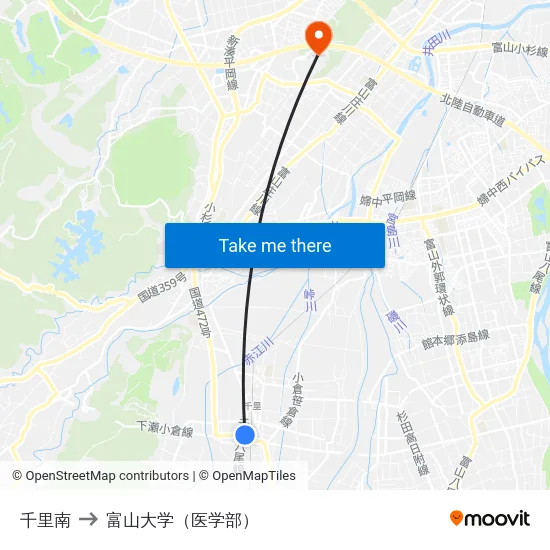 千里南 to 富山大学（医学部） map