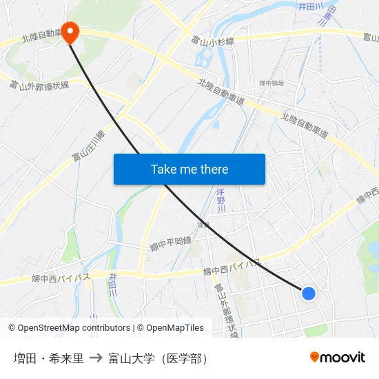 増田・希来里 to 富山大学（医学部） map