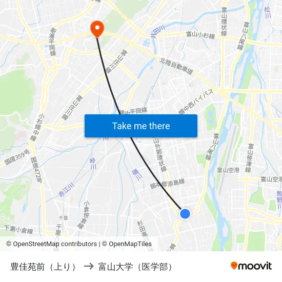 豊佳苑前（上り） to 富山大学（医学部） map