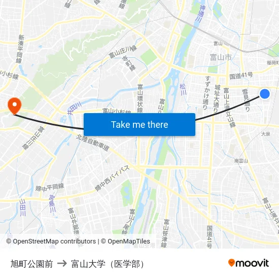旭町公園前 to 富山大学（医学部） map