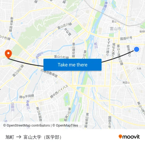 旭町 to 富山大学（医学部） map