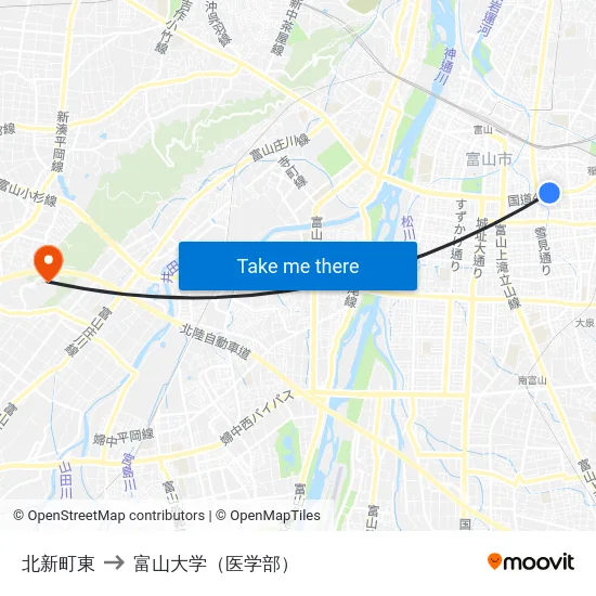 北新町東 to 富山大学（医学部） map