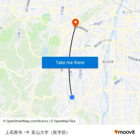 上高善寺 to 富山大学（医学部） map
