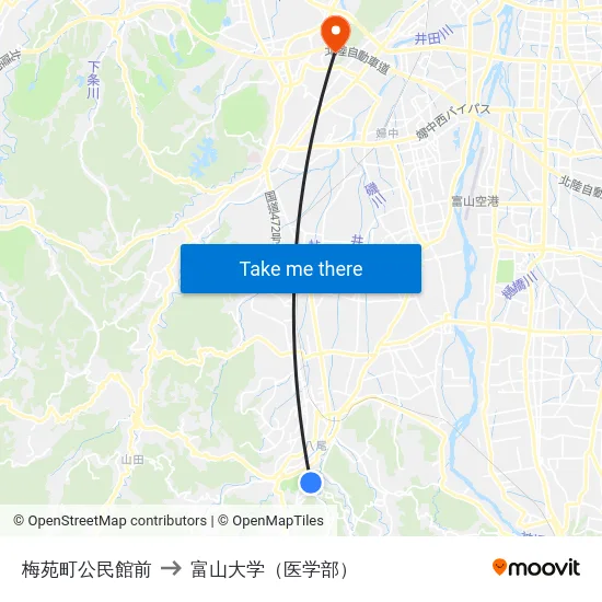 梅苑町公民館前 to 富山大学（医学部） map
