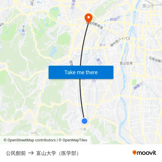 公民館前 to 富山大学（医学部） map