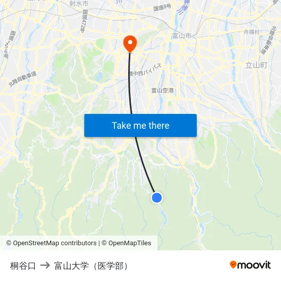 桐谷口 to 富山大学（医学部） map