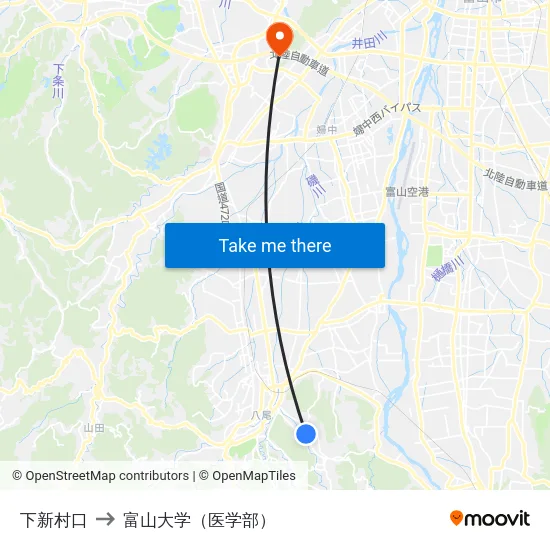 下新村口 to 富山大学（医学部） map