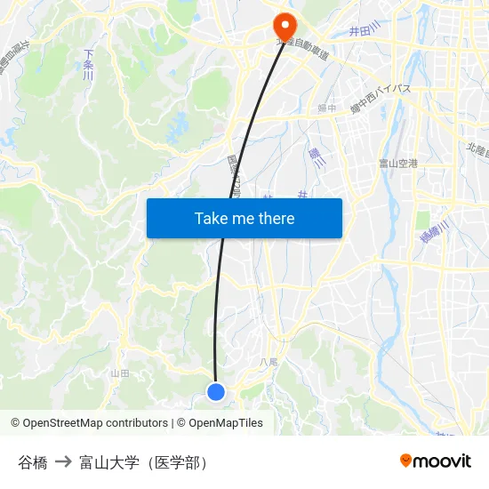 谷橋 to 富山大学（医学部） map