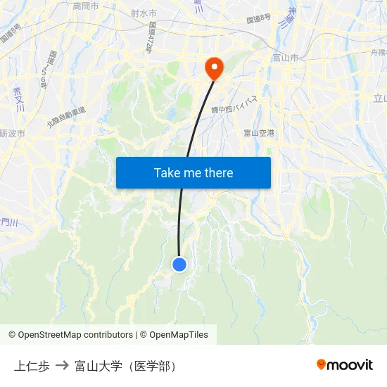 上仁歩 to 富山大学（医学部） map