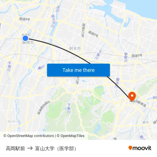 高岡駅前 to 富山大学（医学部） map