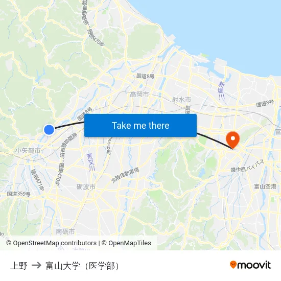 上野 to 富山大学（医学部） map