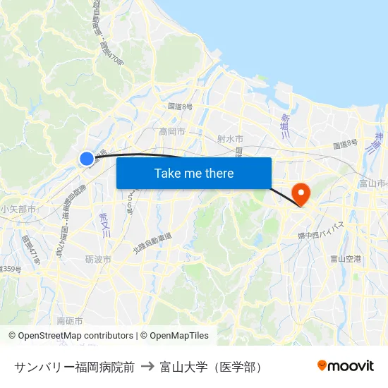 サンバリー福岡病院前 to 富山大学（医学部） map