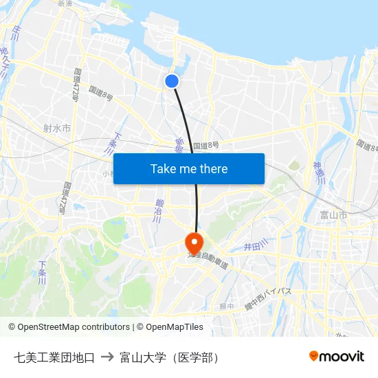 七美工業団地口 to 富山大学（医学部） map