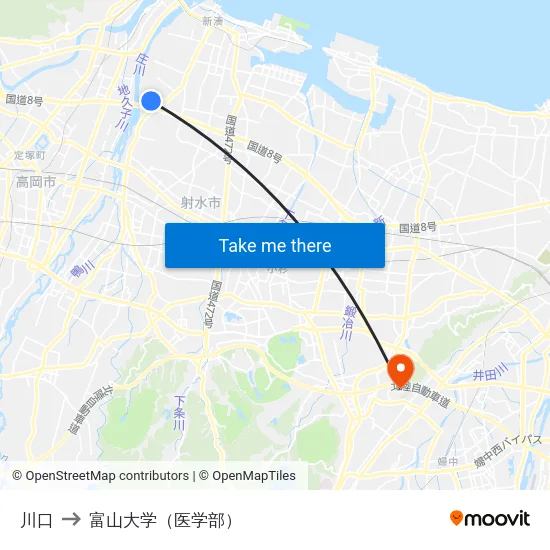 川口 to 富山大学（医学部） map