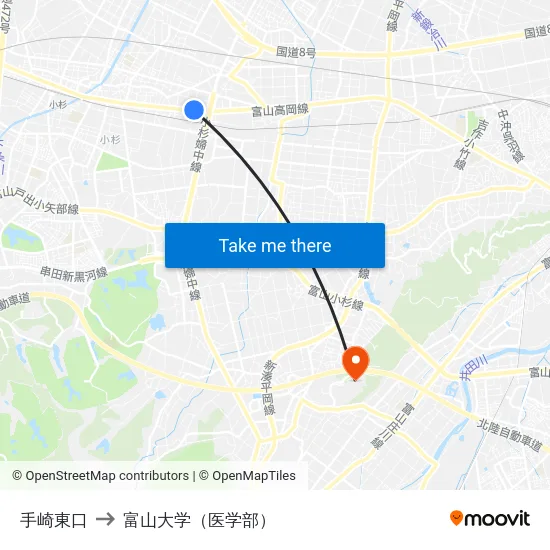 手崎東口 to 富山大学（医学部） map