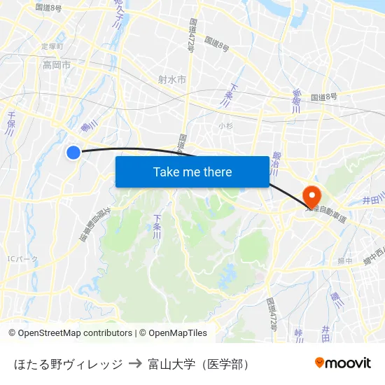 ほたる野ヴィレッジ to 富山大学（医学部） map