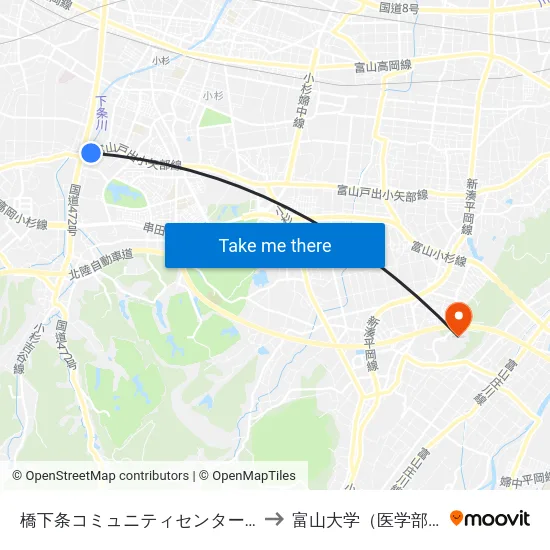 橋下条コミュニティセンター前 to 富山大学（医学部） map