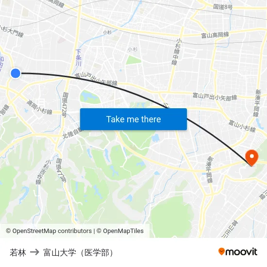 若林 to 富山大学（医学部） map
