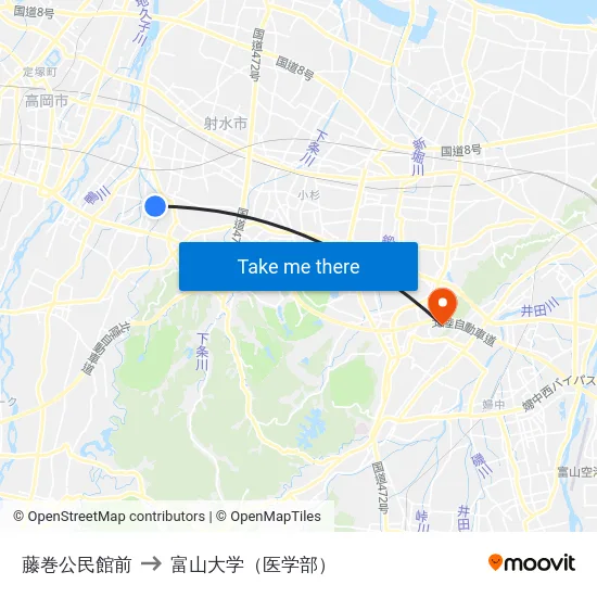 藤巻公民館前 to 富山大学（医学部） map