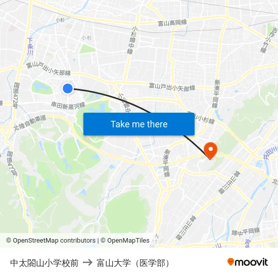 中太閤山小学校前 to 富山大学（医学部） map