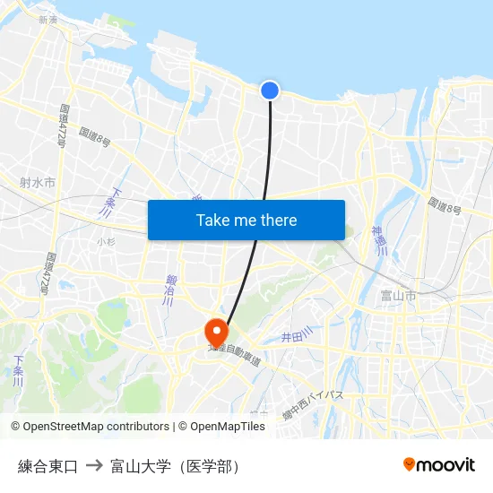 練合東口 to 富山大学（医学部） map