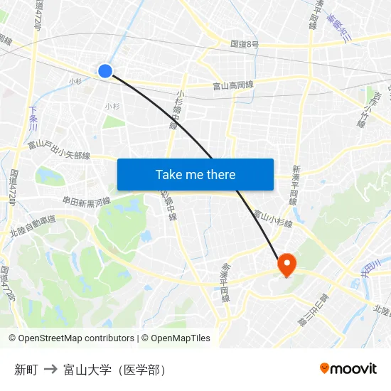 新町 to 富山大学（医学部） map