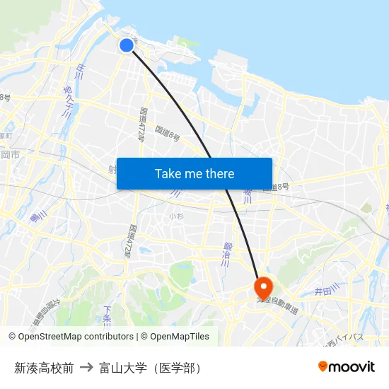 新湊高校前 to 富山大学（医学部） map