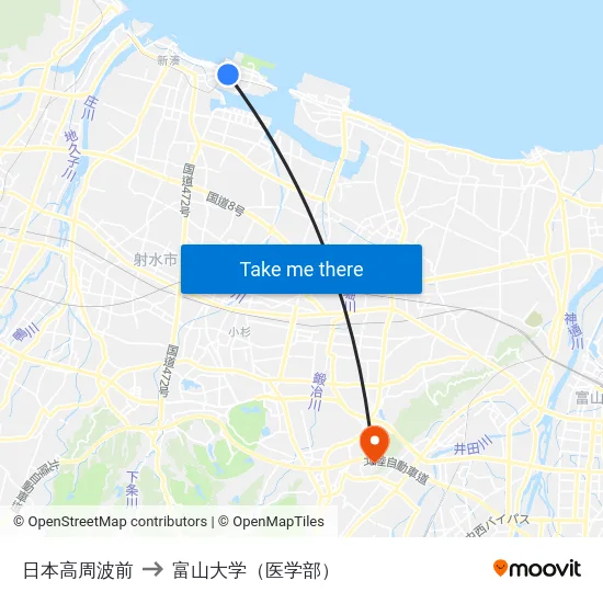 日本高周波前 to 富山大学（医学部） map