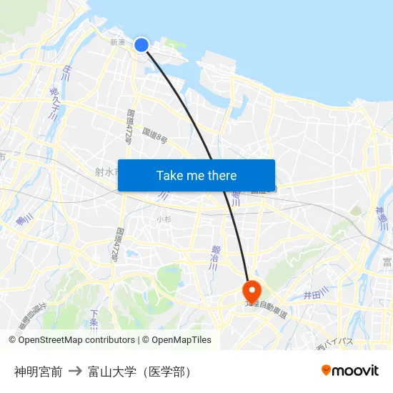 神明宮前 to 富山大学（医学部） map