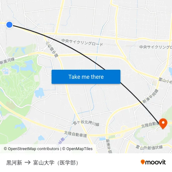 黒河新 to 富山大学（医学部） map