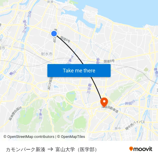 カモンパーク新湊 to 富山大学（医学部） map