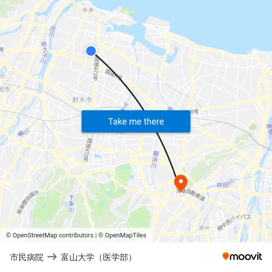 市民病院 to 富山大学（医学部） map