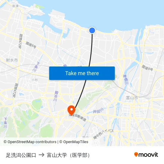 足洗潟公園口 to 富山大学（医学部） map