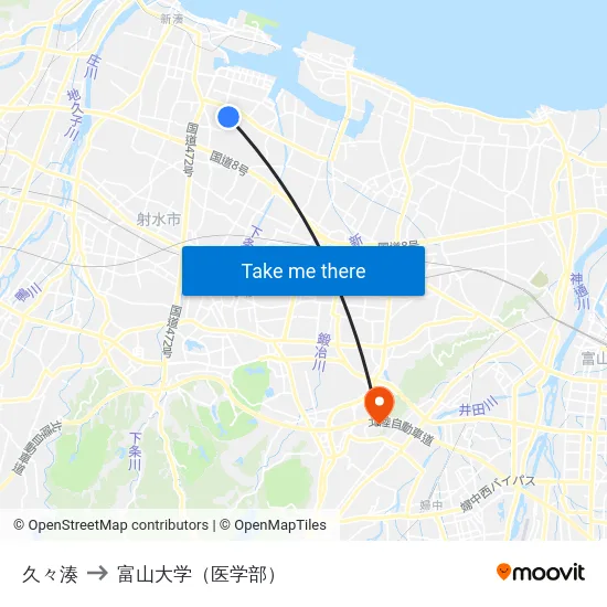 久々湊 to 富山大学（医学部） map