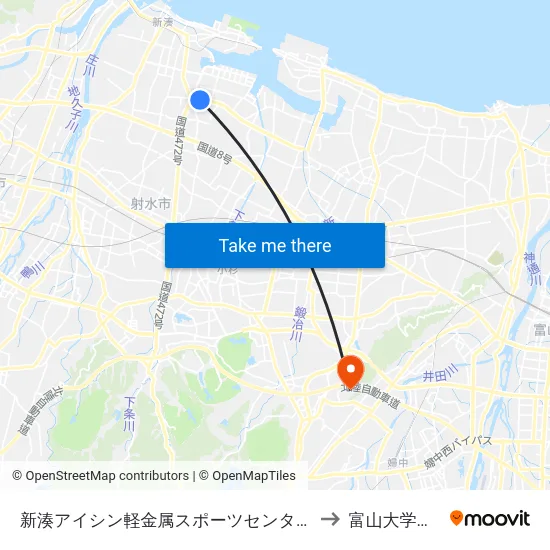 新湊アイシン軽金属スポーツセンター前（新湊総合体育館前） to 富山大学（医学部） map
