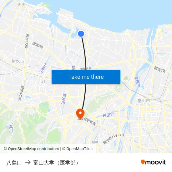 八島口 to 富山大学（医学部） map