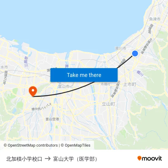 北加積小学校口 to 富山大学（医学部） map