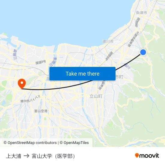 上大浦 to 富山大学（医学部） map