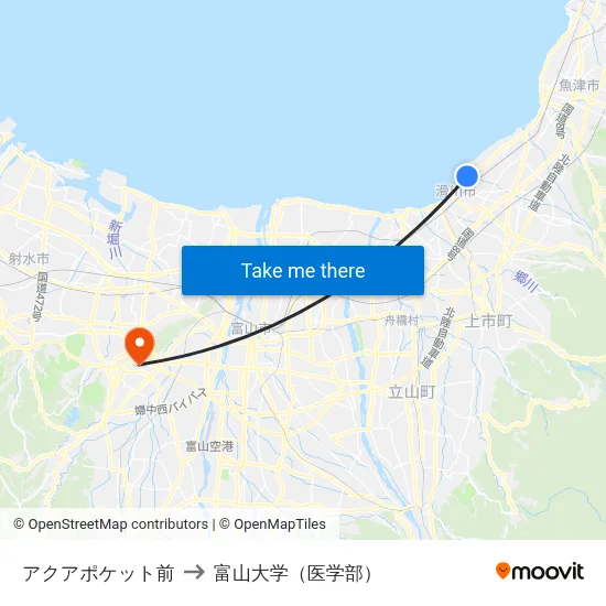 アクアポケット前 to 富山大学（医学部） map