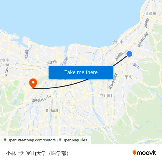 小林 to 富山大学（医学部） map