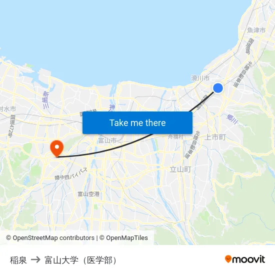稲泉 to 富山大学（医学部） map