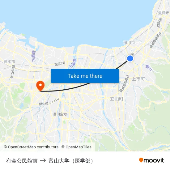 有金公民館前 to 富山大学（医学部） map