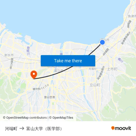 河端町 to 富山大学（医学部） map