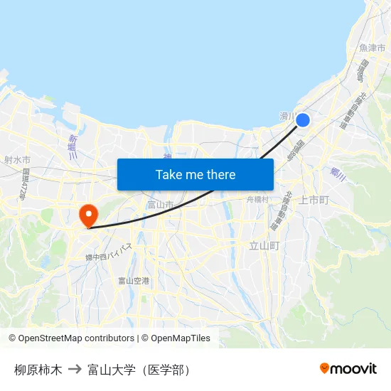 柳原柿木 to 富山大学（医学部） map