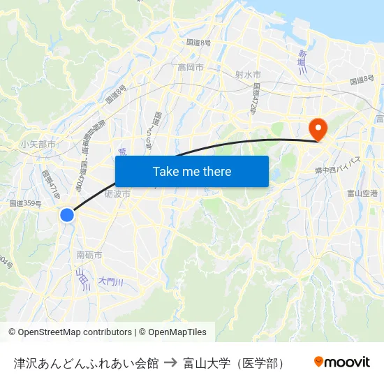 津沢あんどんふれあい会館 to 富山大学（医学部） map