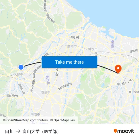 田川 to 富山大学（医学部） map